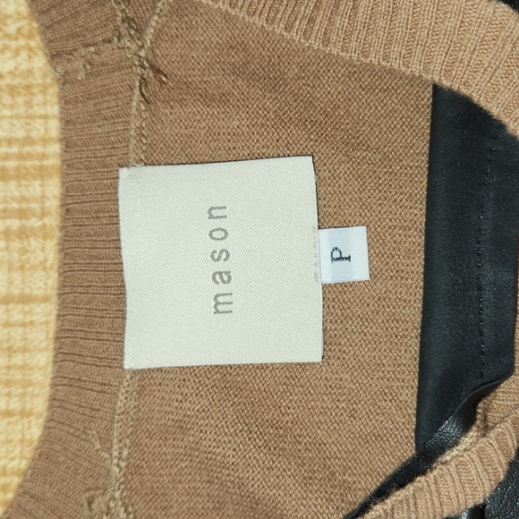 MASON Wool Blend Crew Neck Sweater with Leather Panel, size P - Picture 5 of 9